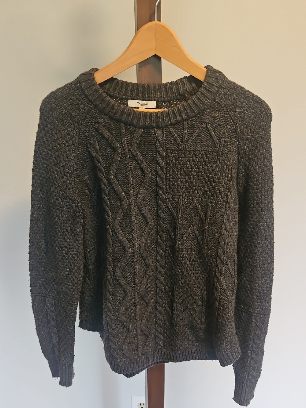 Madewell Mens Dark Gray Cable Knit Crewneck Sweater Size M
